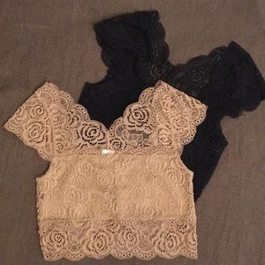 2 Bralettes w Built-In Bra, Black & Cream - NWOT